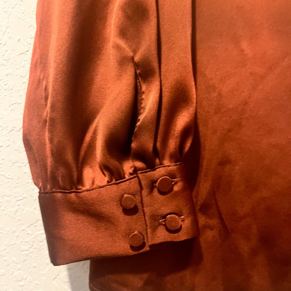 ✨NWT✨Chico's Copper Satin, minimalist, size 8, classy, trendy, fall Blouse - Picture 5 of 9